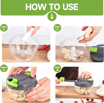 Skiennix Manual Food Processor - Portable Vegetable Chopper & Garlic Mincer | 500ml Gray-Green