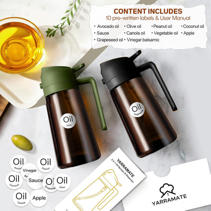 YARRAMATE 2Pcs Dark Brown Oil Sprayer - Food-Grade 2-in-1 Olive Oil Dispenser | 16oz for Cooking & BBQ
