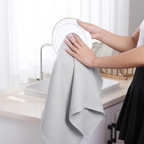 Homaxy 100% Cotton Kitchen Dish Towels - Ultra Soft & Absorbent Quick Drying | 13 x 28 Inches, 12-Pack, Light Gray