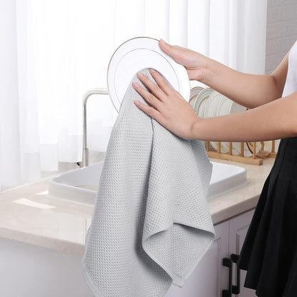 Homaxy 100% Cotton Kitchen Dish Towels - Ultra Soft & Absorbent Quick Drying | 13 x 28 Inches, 12-Pack, Light Gray