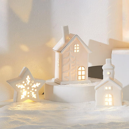 Regine Switzerland Ceramic Christmas Village Houses - White Tabletop Figurines for Festive Home Decor | Light-Up Xmas Collection