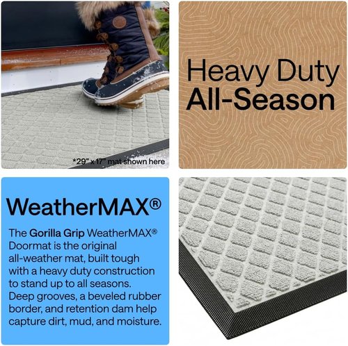 GORILLA GRIP Waterproof All-Season WeatherMAX Doormat - Stain & Fade Resistant, Easy Clean, 23x35, Light Gray