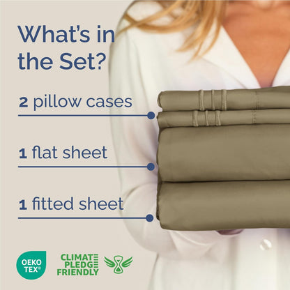 Skiennix Full Size 4-Piece Sheet Set - Ultra-Soft Cooling Bedding - Deep Pockets, Wrinkle-Free - Khaki