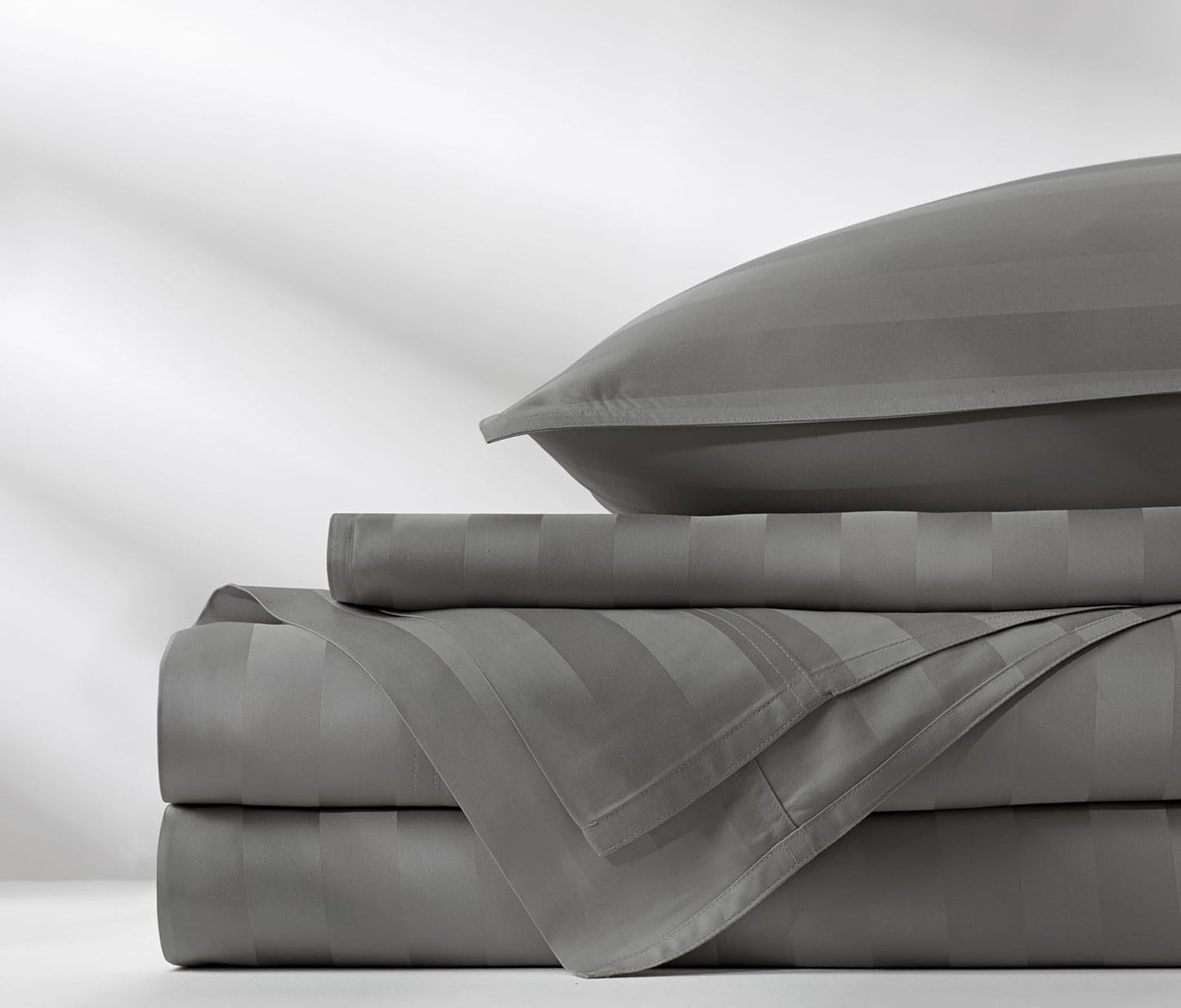 Pure Bamboo California King Sheets - 100% Organic Viscose Bed Set, Soft & Cooling, Jacquard Stone
