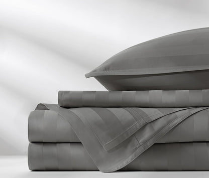 Pure Bamboo California King Sheets - 100% Organic Viscose Bed Set, Soft & Cooling, Jacquard Stone