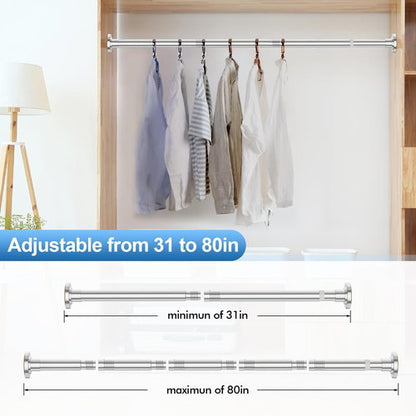 CorkLatta Chrome Shower Curtain Rod 31 to 80 Inch,1 Inch Diameter Adjustable Spring Tension Curtain Rod No Drilling Stainless Steel Telescoping Rod,No Rust