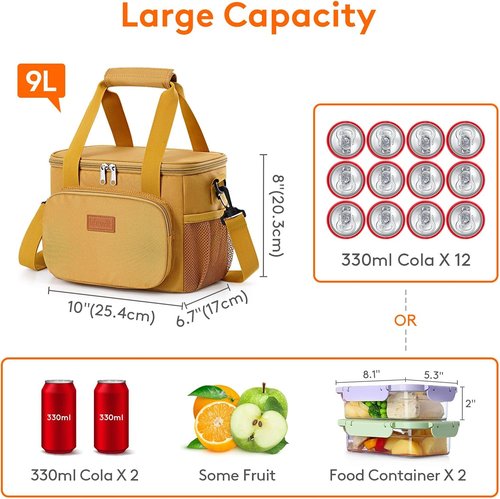 Lifewit Insulated Lunch Bag - Soft Cooler Tote for Adults | Brown, 12-Can Capacity (9L)
