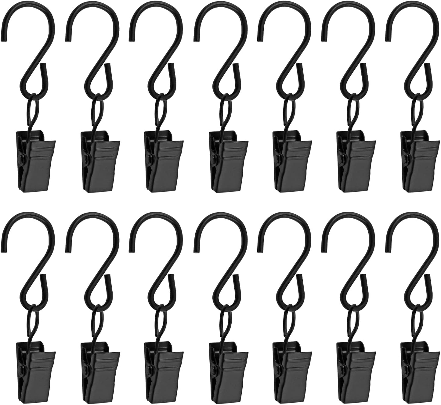 Skiennix 50 Pack Stainless Steel S Hooks - Durable Curtain Clips for String Lights | 2.4 Inch Long, Black