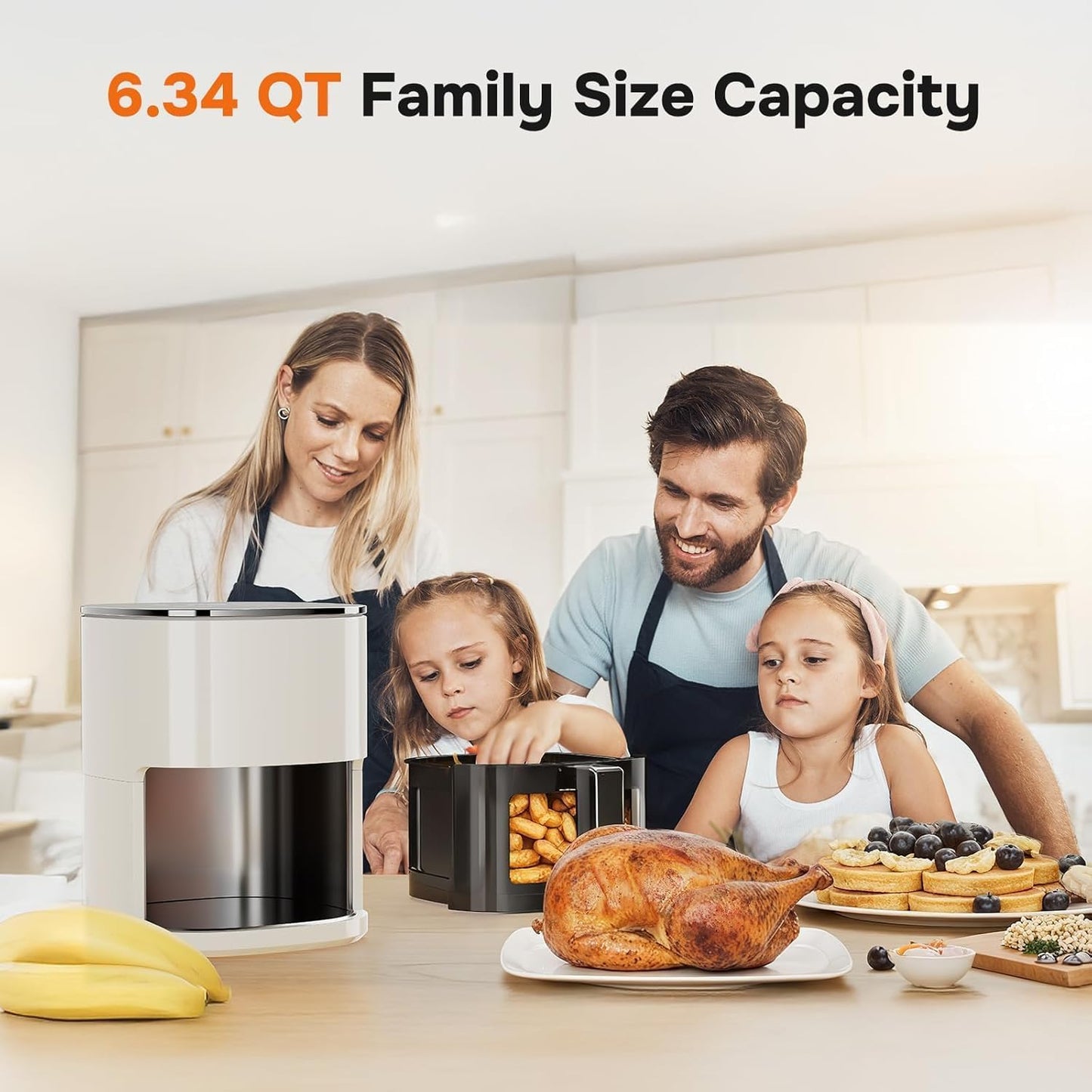 Simple Deluxe 12-in-1 Air Fryer - 6.34 Qt Digital Airfryer with Nonstick Basket & Visible Window | Beige