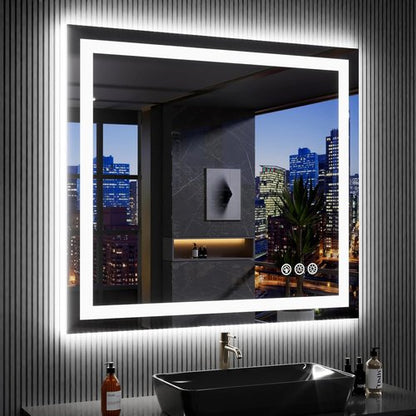 LOAAO LED Bathroom Mirror - 40" x 36" Anti-Fog, Dimmable, RGB Backlit & Front Lighted | Waterproof Tempered Glass