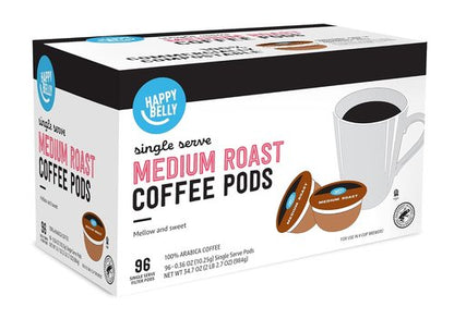 Happy Belly Compostable Coffee Pods - Medium Roast, Compatible with K-Cup Brewer | 96 Count