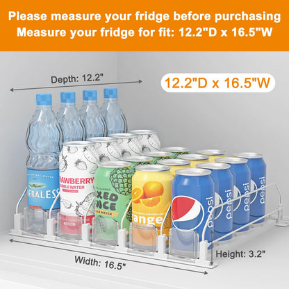 LOTAFEE Drink Organizer for Fridge - Soda Dispenser with Smooth and Fast Pusher Glide - Width Adjustable Beer Can Water Bottle Drink Dispenser for Fridge (5 Rows, 16.5"X12.2"X3.2")