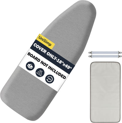 UniSimp Ironing Board Cover - Extra Thick Natural Cotton, Scorch & Stain Resistant | 18"x49" Gray