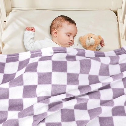 Yurhap Checkered Baby Blanket - Ultra Soft Fleece Receiving Blanket for Infants | 30''x40'', Purple