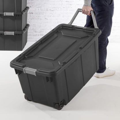 Regine Switzerland 40-Gallon Industrial Storage Bin - Heavy-Duty Resin Plastic with Locking Lid | Deep Gray