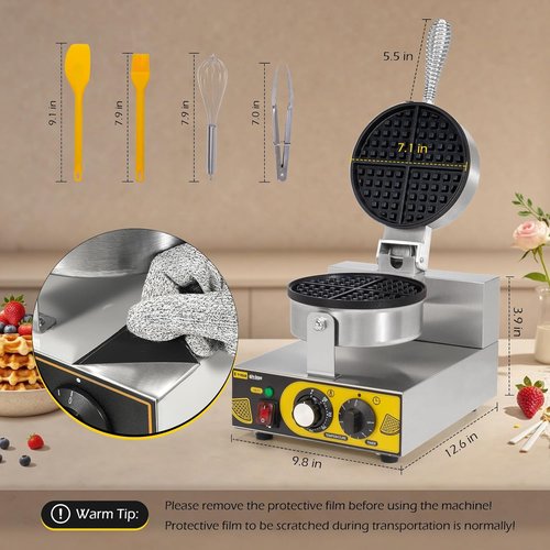 Dyna-Living Commercial Waffle Maker - 1200W Non-Stick Electric Waffle Iron for Home & Restaurant