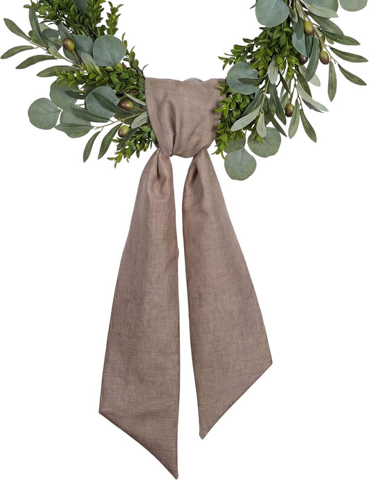 YKW Brown Wreath Sash - 55"x5" Linen Look Ribbon for DIY Embroidery | Rustic Holiday Decor