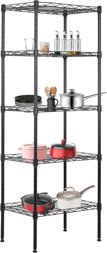 BestOffice 5-Tier Wire Storage Shelves - Heavy-Duty Metal | Adjustable Racks | 17x12x48 | Black | Holds Up to 750 lbs | No-Tool Assembly for Home & Garage