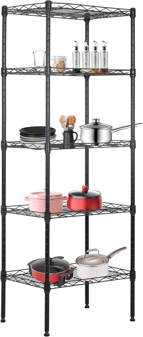 BestOffice 5-Tier Wire Storage Shelves - Heavy-Duty Metal | Adjustable Racks | 17x12x48 | Black | Holds Up to 750 lbs | No-Tool Assembly for Home & Garage