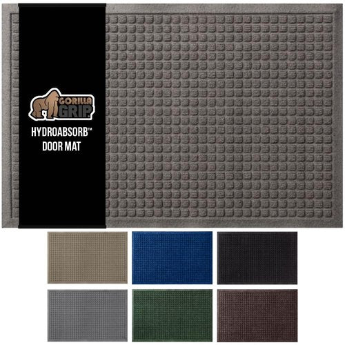 GORILLA GRIP® Ultra Absorbent Front Door Mat Outside Entrance, Traps Dirt and Moisture, HydroABSORB Indoor Outdoor Doormat Holds 1.7 Cups Water, Stain and Fade Resistant Welcome Mat, 29x17 Charcoal