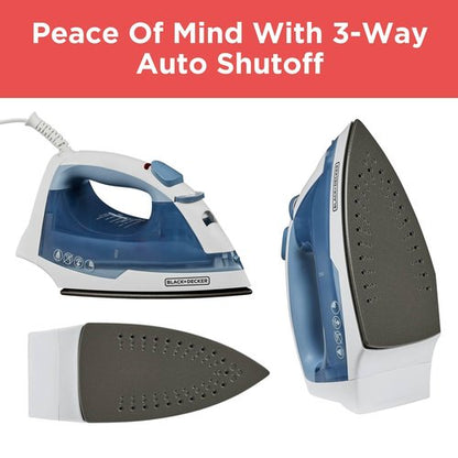 BLACK+DECKER Easy Steam Compact Iron for Clothes, Automatic Shutoff, Nonstick Plate, Light Weight, 1200 Watts