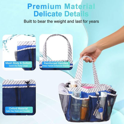 Haundry Mesh Shower Caddy - Portable Tote with 8 Pockets for College Dorms | Large Capacity, Dark Blue