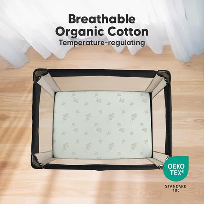 Elly Mini Crib Sheets - 2-Pack Fitted Organic Cotton Playard Bedding, Soft & Breathable 38x26