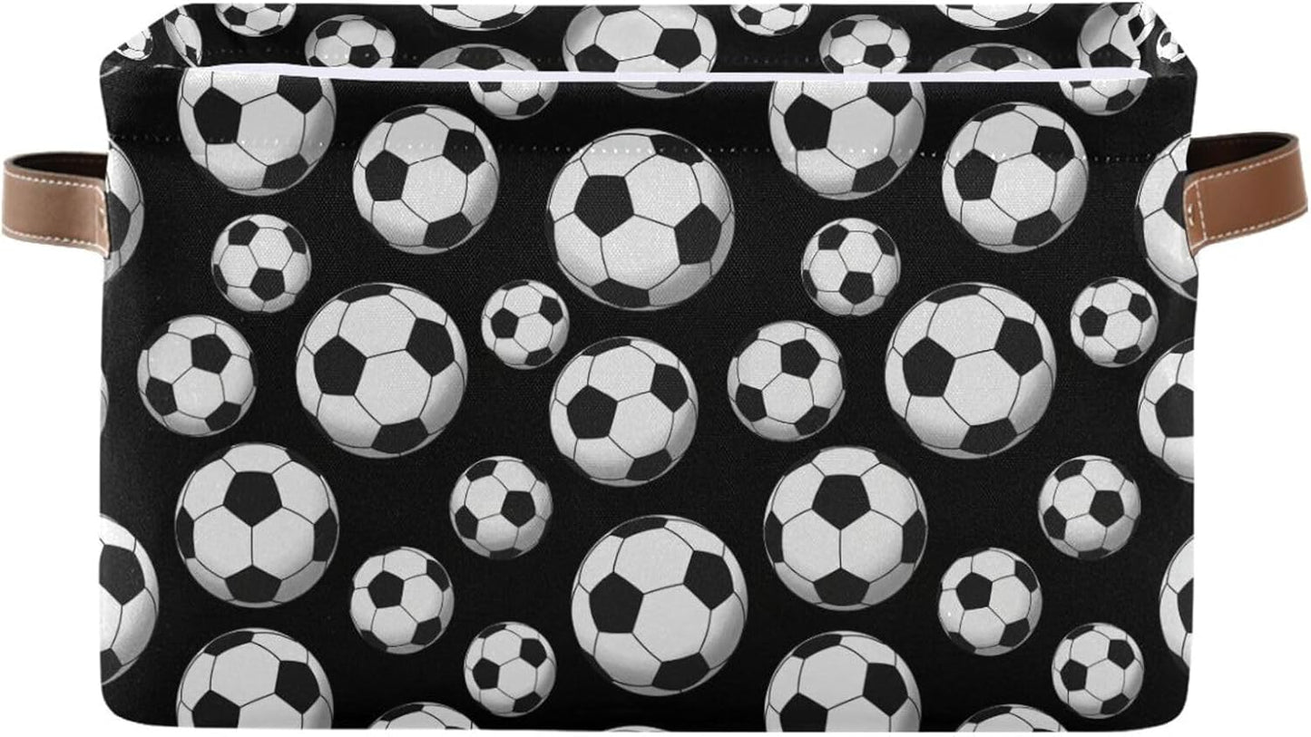 Skiennix Football Storage Basket - Large Canvas Organizer Bin with Handles for Toys & Clothes | Collapsible Design