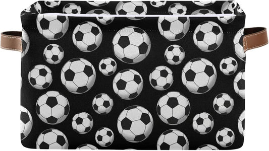 Skiennix Football Storage Basket - Large Canvas Organizer Bin with Handles for Toys & Clothes | Collapsible Design
