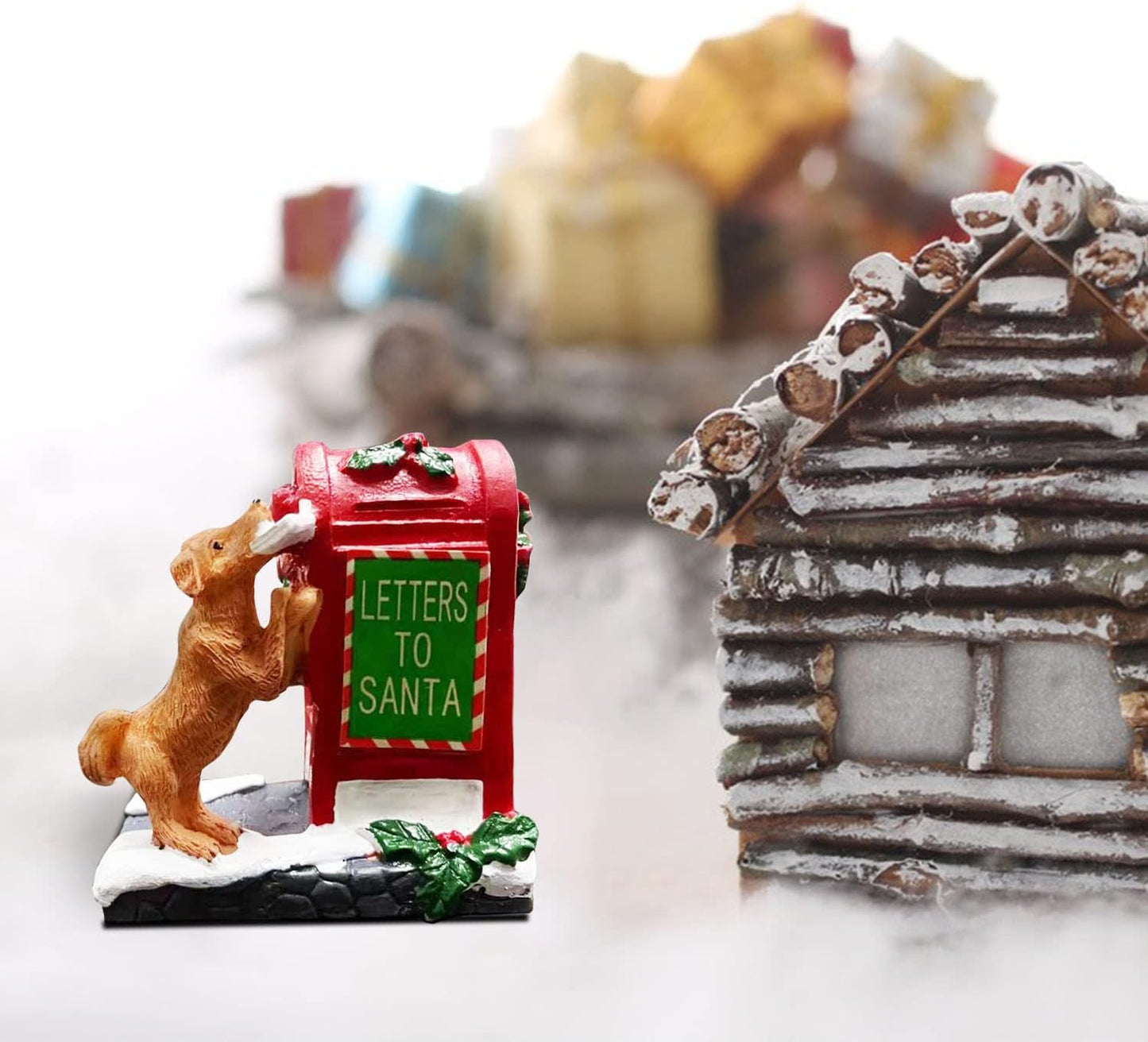 Skiennix Christmas Village Accessories - Cute Puppy Letter to Santa Mailbox Set | Resin Statues for Holiday Decor