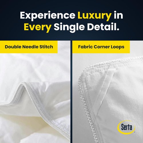 Serta Goose Feathers Down Fiber Comforter Oversize Queen Duvet Insert,100% Cotton, Hotel Luxury Hypoallergenic Comforter 68oz All Season Medium Warmth 90 x 98 in White