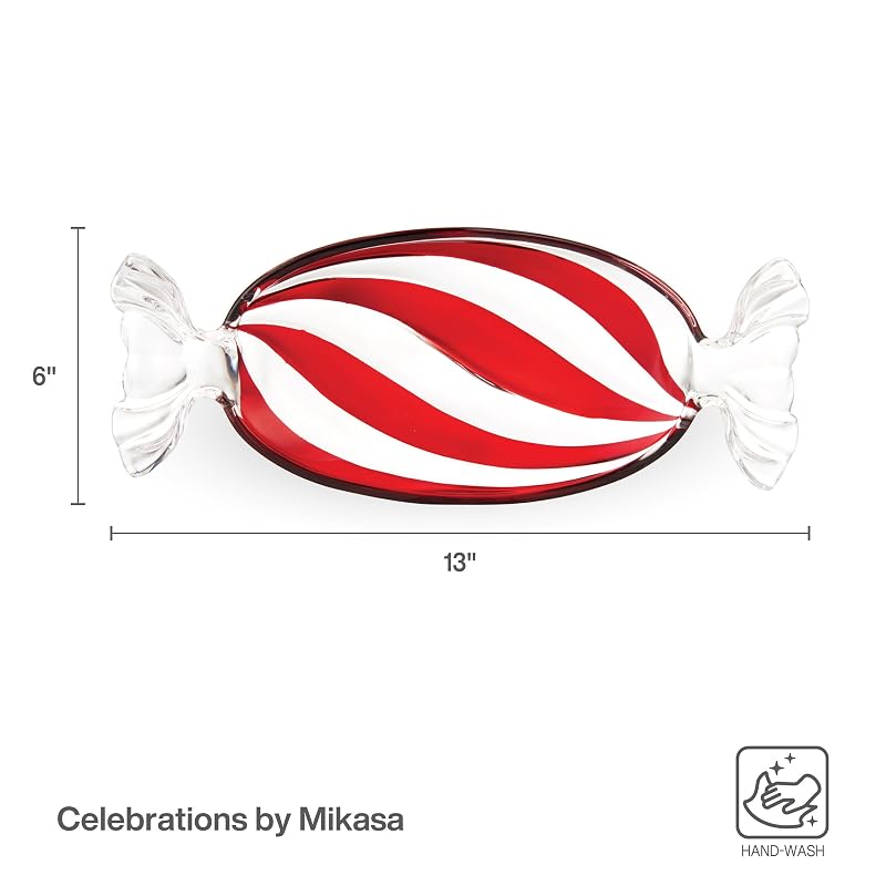 Peppermint Twist Candy Dish - Glass 13.75 Inch Holiday Celebration Serving