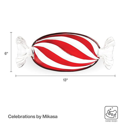 Peppermint Twist Candy Dish - Glass 13.75 Inch Holiday Celebration Serving