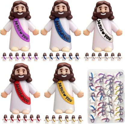 Little Jesus Figures - 30 Pack Mini Jesus Figurines in 5 Colors for Easter Party Favors | Ideal for Sunday School & Church Celebrations