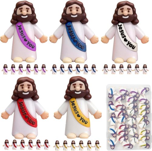 Little Jesus Figures - 30 Pack Mini Jesus Figurines in 5 Colors for Easter Party Favors | Ideal for Sunday School & Church Celebrations