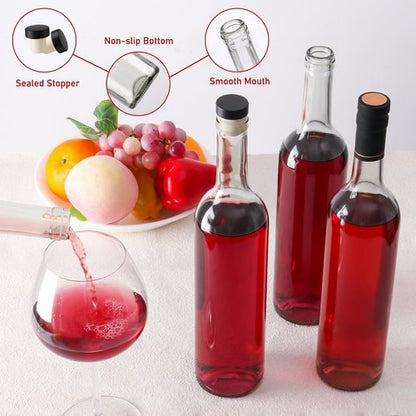 10 Pack 750 ml Clear Glass Bottles With T-top Caps & Seal Shrink Capsules, 25 oz Empty Wine Bottles with Funnel for Wine, Beverages, Juice & Kombucha