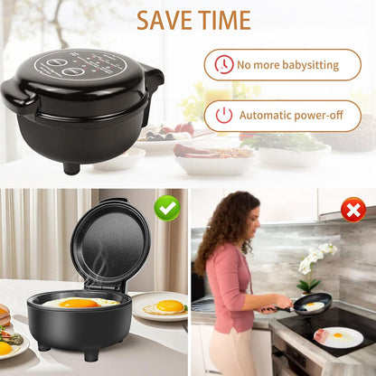 Smart Fried Egg Cooker - Automatic Maker for 6 Styles, Non-Stick Coating, Black Finish