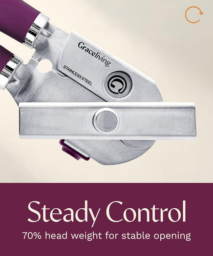 Skiennix Premium Multifunction Magnetic Can Opener | Heavy-Duty Stainless Steel with Easy Turn Knob - Mauve