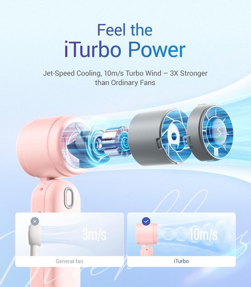 Diveblues Handheld Fan - 3-in-1 Mini Portable Turbo Fan with 12H Max Cooling | 4000mAh Battery & LED Display