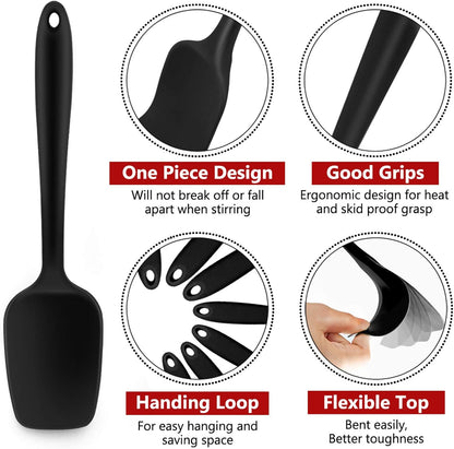 P&P CHEF Silicone Spatula Set - 7 Heat-Resistant Kitchen Utensils for Non-Stick Cooking | Flexible & Dishwasher Safe, Black