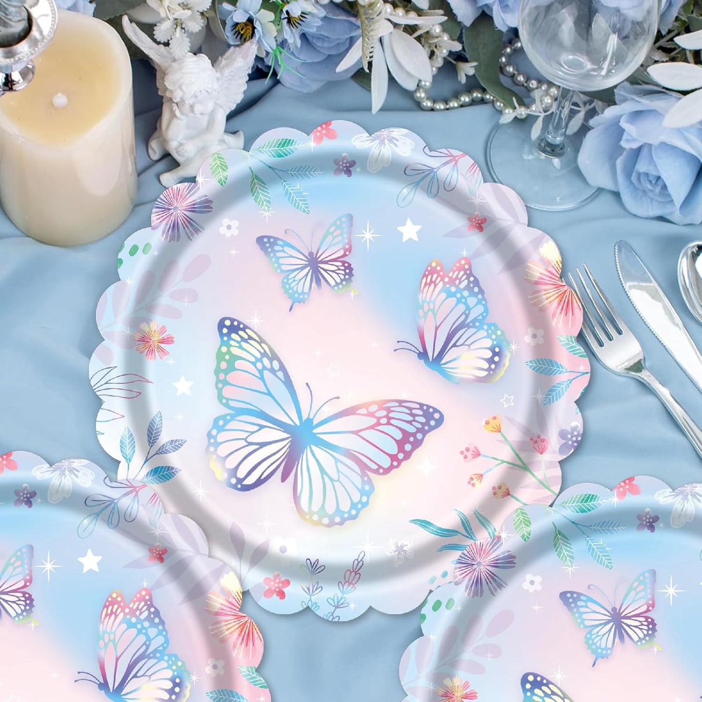 Butterfly 7-Inch Disposable Paper Plates by [Brand Name] - 40 Count for Birthday Parties & Baby Showers