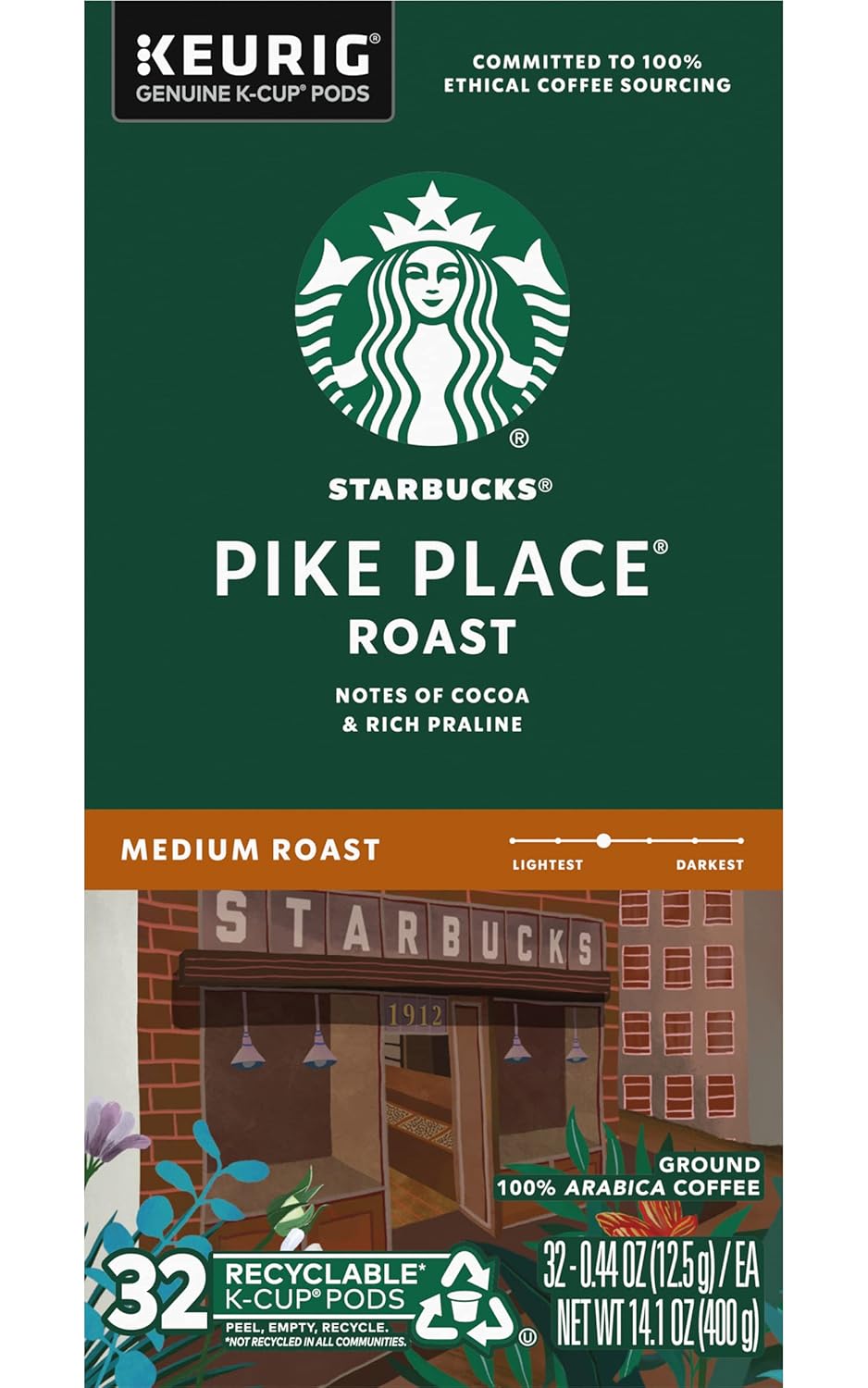 Starbucks K-Cup Pods - Pike Place Roast Medium Coffee - 32 Count (Pack of 4)