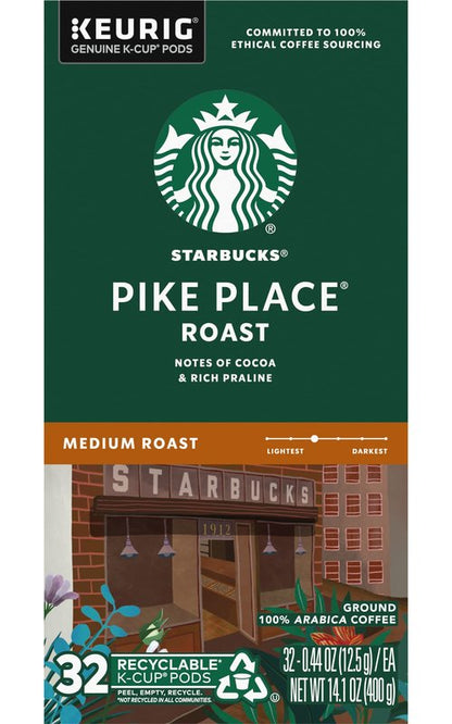 Starbucks Coffee K-Cup Pods for Keurig Brewers, Pike Place Roast, Medium Roast (32 Count (Pack of 4))