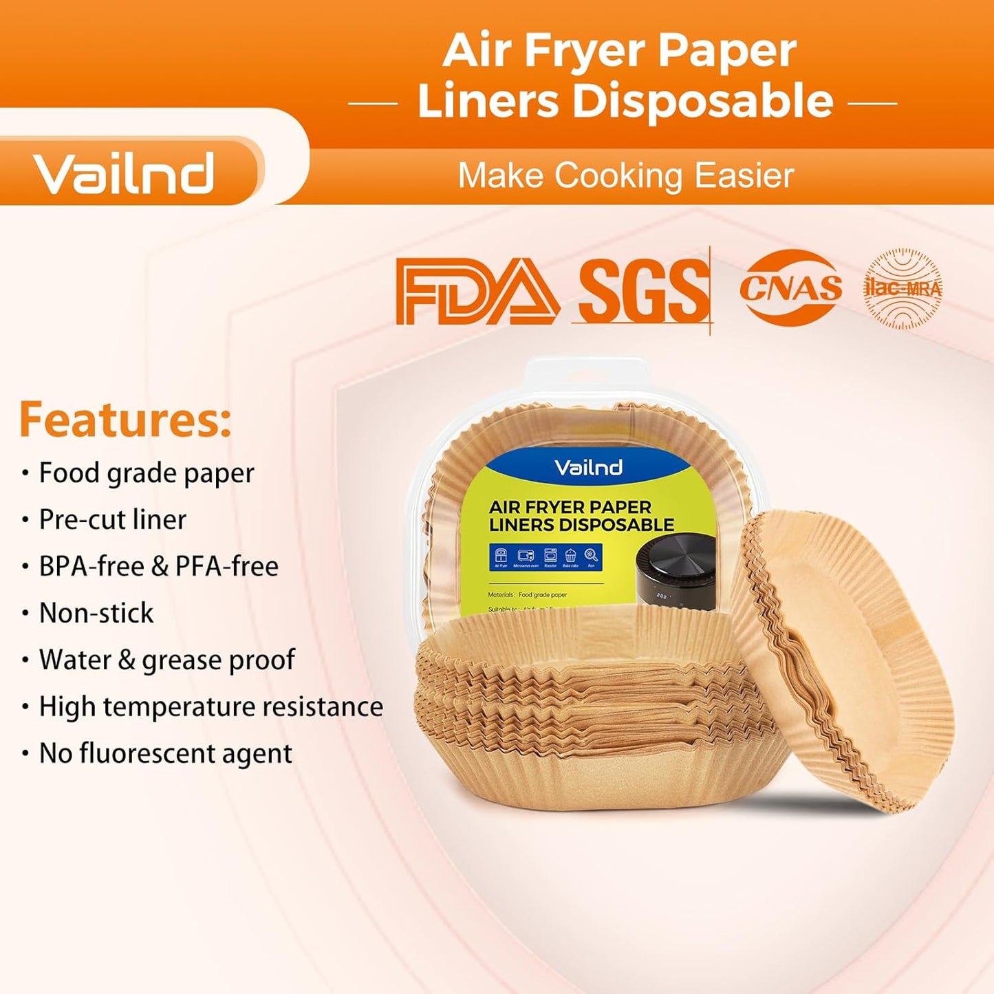 Unbleached Parchment Paper Liners - 250 Pcs 9" Square Disposable Air Fryer Liners | Non-Stick & Leakproof