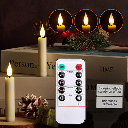 Skiennix 12-Pcs LED Taper Candle Set - Flameless 3D Wick Ivory Candles with Clip-On Design & Remote Timer