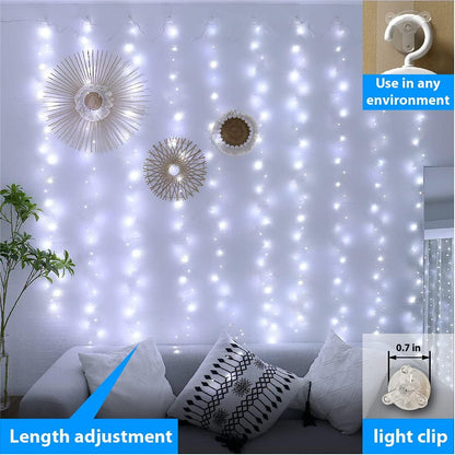 ZSJWL 300 LED White Curtain Lights - 9.8x9.8Ft Fairy String Lights with Remote & Timer for Indoor/Outdoor Use