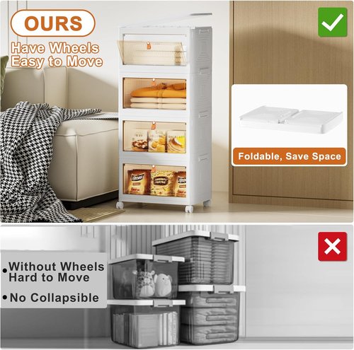 4 Tier Stackable Storage Bins by [Brand Name] - 23QT Collapsible Organizers with Lids & Wheels