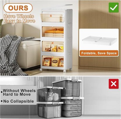 4 Tier Stackable Storage Bins by [Brand Name] - 23QT Collapsible Organizers with Lids & Wheels