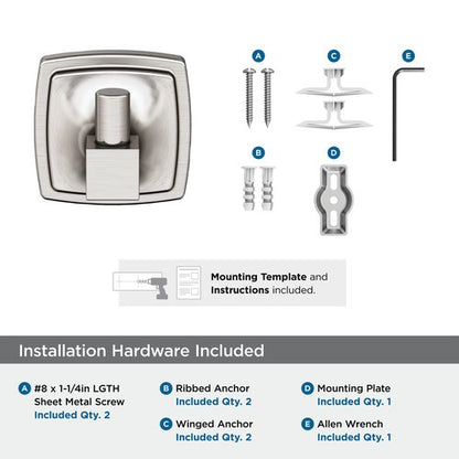 Amerock BH36090G10 | Brushed Nickel Single Robe Hook | 2-1/4 in. (57 mm) Length Towel Holder | Stature | Towel Hook for Bathroom | Bathroom Hardware | Bath Accessories