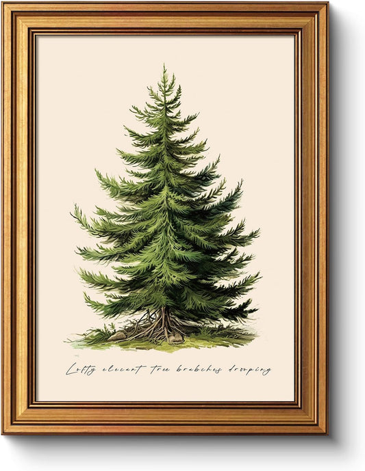 WHASAYART Gold Framed Vintage Wall Art - Botanical Pine Tree Print for Living Room Decor | Cottagecore Aesthetic